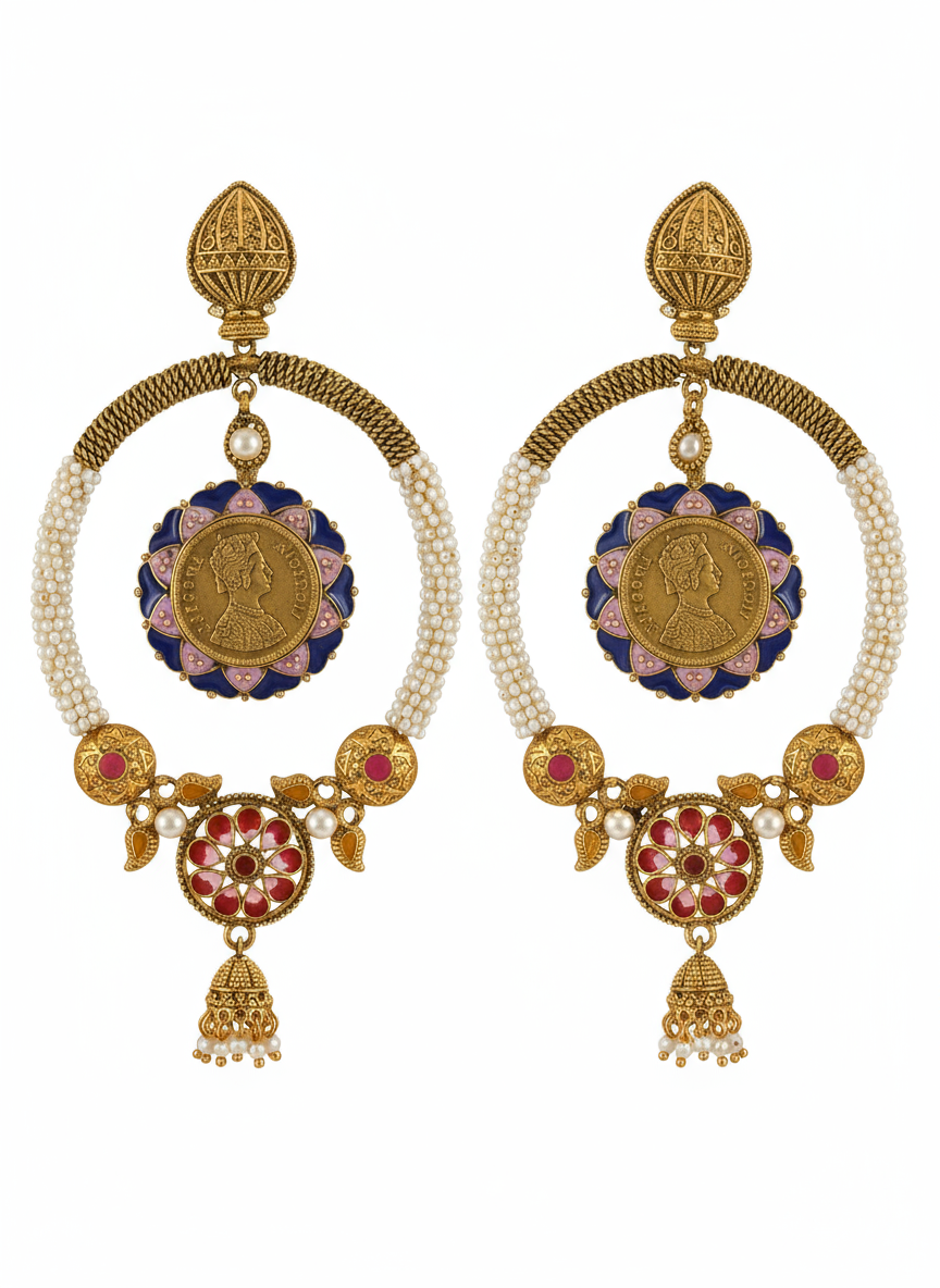 Regal Coin Meenakari Chandbaalis