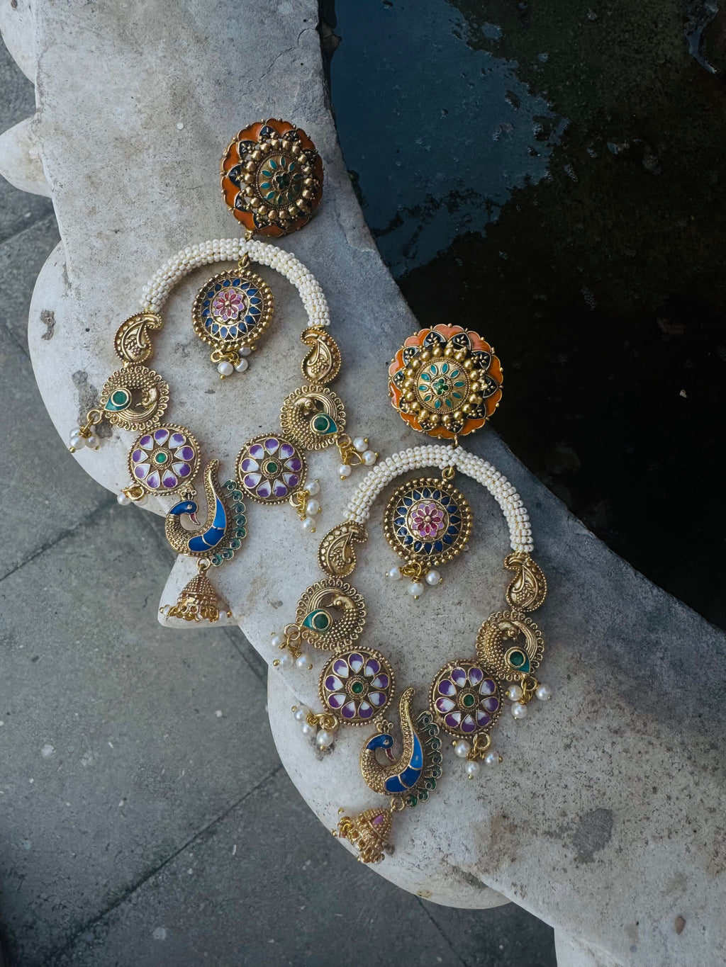 Peacock Glory Meenakari Chandbaalis