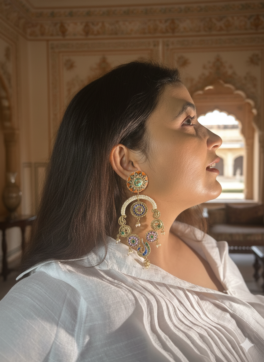 Peacock Glory Meenakari Chandbaalis