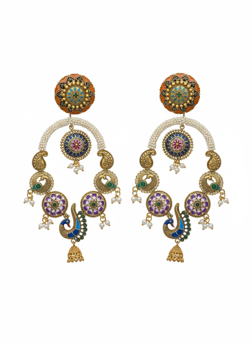 Peacock Glory Meenakari Chandbaalis