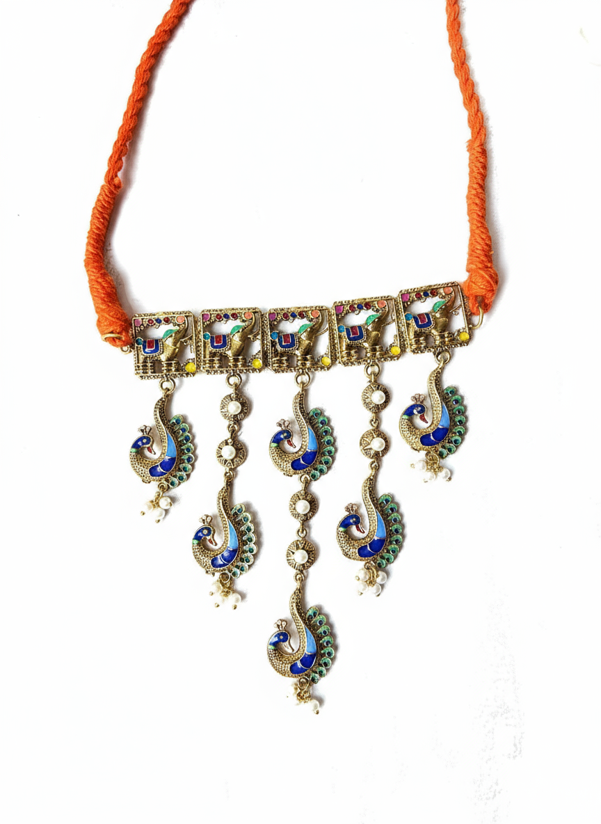 Royal Peacock Enamel Necklace