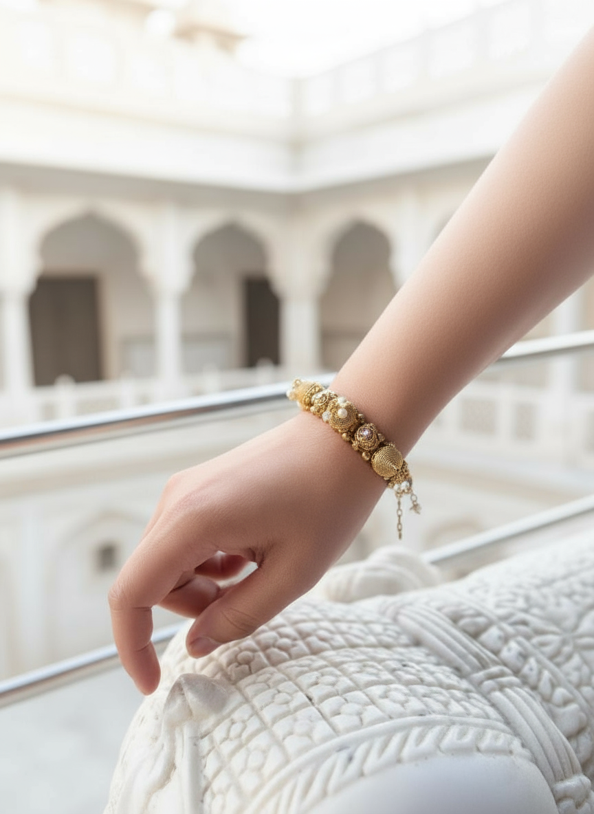 Rani Kundan Pearl Bracelet